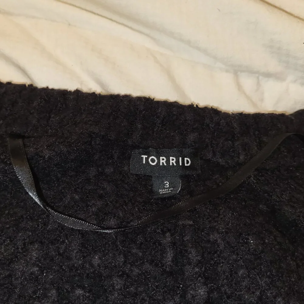 Women's Torrid Long Black Rough Knit Open Front Cardigan with Pockets - Size 3 - Picture 6 of 9